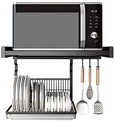 Estanteria para Microondas Estante para Microondas Montado En La Pared Estante Y Organizador De Cocina De Aluminio con Estante para Secar Platos Mueble Microondas