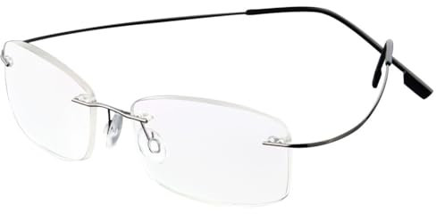 MAGIMODAC Damen Herren Lesebrille Rechteckig Rahmenlos Blaulichtfilter Brille Metal Computerlesebrille Randlos lesehilfe Sehhilfe mit Sehstärke Grau 2.00