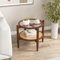 GIANTEX Beistelltisch Couchtisch Rund ø 56 cm, Nachttisch Sofatisch aus Akazienholz, Kaffeetisch Telefontisch mit Glasplatte & Rattan Ablage, Wohnzimmertisch Braun 56 x 56 x 46 cm