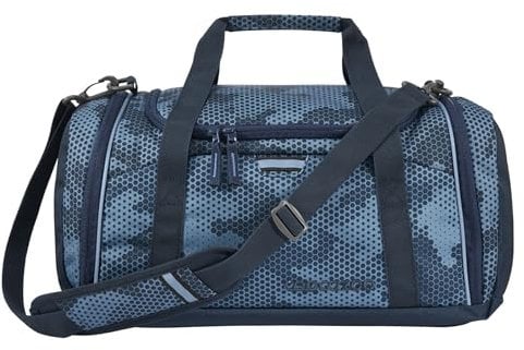 coocazoo Sporttasche „Geometric Sky”, grau-blau, Hauptfach, Nasswäschefach, Seitentasche, Reflektoren, 20 Liter, ab der 3. Klasse