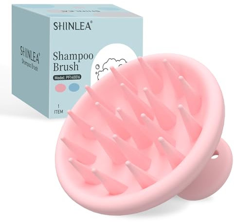 SHINLEA Brosse Massage Cuir Chevelu, Brosse de shampooing en silicone souple, Humide Sec Masseur de cuir chevelu tete pour Nettoyage, Exfoliation, Stimuler la Croissance des Cheveux Rose