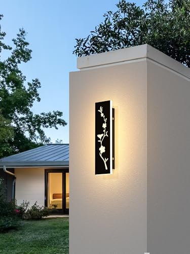 Led Lange Wandleuchte Schwarz 30cm Außenwandleuchte 12W IP67 Wasserdicht Villa Wandlampe 3000K Pfirsichblüten Design Lang Wandleuchten Außenwände Gärten Porch Treppe Terrassen Beleuchtung