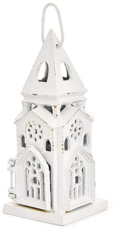 Sungmor Dekorative Kerzenlaterne aus Gusseisen, Teelichthalter, 22,6 cm hoch, rustikale weiße Kirchenkerzenlaterne, Vintage-Bauernhaus-Laterne, Dekoration für Terrasse, Veranda, Hochzeit,