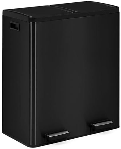 IDMarket - Poubelle de cuisine tri sélectif 2 x 30L noir 2 seaux amovibles et pédales en métal