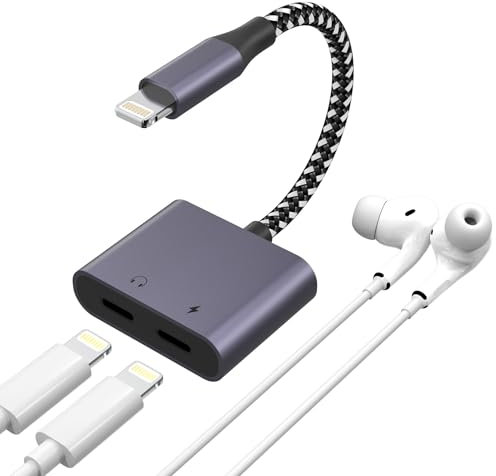iPhone Adapter Lightning auf Dual Lightning Kopfhörer und Laden 2 in 1 - MFi Zertifiziert iPhone Kopfhörer Adapter und Laden Lightning aux Audio, für iPhone 14 13 12 11 Pro Max Plus SE X XR XS 8