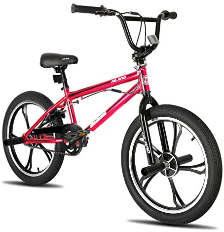 Hiland 20 Zoll 5 Speichen Kinder BMX Fahrrad für Jungen Mädchen ab 7-13 Jahre alt, 360 Grad Rotor Freestyle, 4 Pegs Kinder BMX Fahrrad, Rot