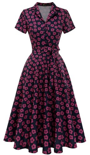 Wedtrend Cocktailkleid Rockabilly Kleider Damen Vintage Kleidung Damen Kleid Damen Elegant Petticoat Kleid Hepburn Stil WTP30001 NavyPinkFlower