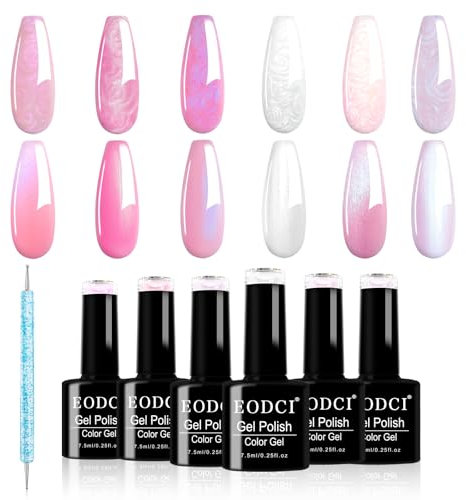 Vernis Gel Semi Permanent Nacré, 6 Couleurs Vernis à ongles en Perle Spirale Rose Blanc Pearl Effet Sirène Brillant Vernis Soak Off UV/LED Vernis à Ongles Nail Art Pour Salon De Manucure DIY Home