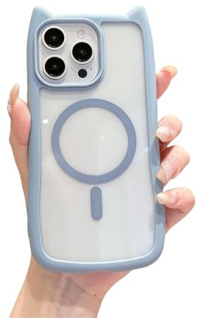 Emlivi Hülle für iPhone XS, Transparent Magnetisch Handyhülle, Niedliche 3D Cartoon Katzenohren Design Schutzhülle Silikon TPU Bumper Cover Magnet Crystal Clear Case Kitty Hülle für iPhone X,Blau