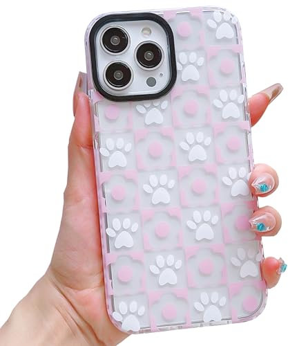 ECZOIL for iPhone 13 Pro Max Case Cute Cartoon Dog Paws Flower Pattern Design Transparent Cover Soft TPU Anti-Yellow Shockproof Protective Phone Case for Women Girls-Clear Pink
