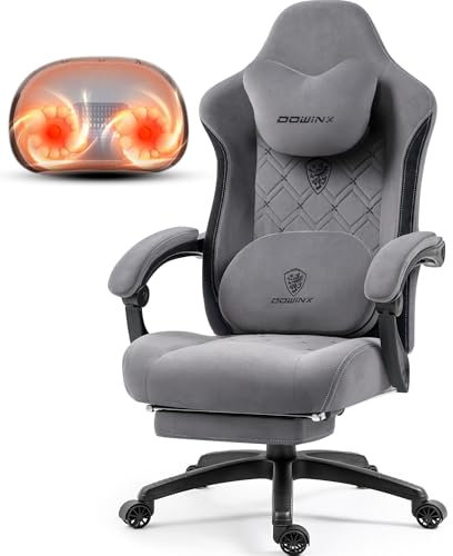 Dowinx Fabric Gaming Chair with Heated Massage Lumbar Support, Breathable Fabric Big and Tall Gaming Chair with Footrest and Pocket Spring Cushion, High Back Computer Gamer Chair for Adult, Black