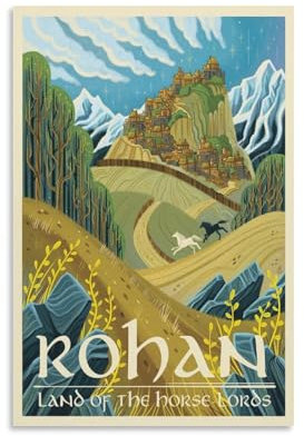 Retro-Reiseposter Herr der Ringe, Rohan-Wandkunst-Poster, Rollen, Leinwand, Gemälde, Bild, Wohnzimmer-Dekoration, Zuhause, 50 x 75 cm
