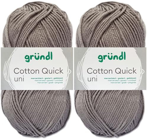 2x50 Gramm Gründl Cotton Quick Häkelgarn aus 100% Baumwolle 070 Silbergrau