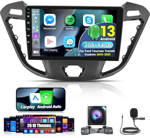 2G+64G Android Car Stereo para Ford Transit Tourneo Custom 2013-2021 con Wireless Carplay & Android Auto, Radio de Coche con Pantalla Táctil de 9 Pulgadas con Navegación GPS, Bluetooth, FM RDS