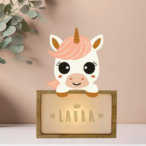 WONDEE Personalisierte Geschenke Baby, Nachtlicht Baby Einhorn, Geschenke zur Geburt, Taufgeschenke für Mädchen und Jungen Personalisierte - Nachttischlampe kinder, baby geschenk personalisiert