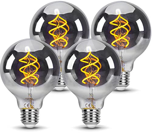 fosfor E27 LED Vintage Dimmbar Edison Glühbirnen, 4 Stück Warmweiß 2200K, 4W 230Lm, Rauchglas, Gewundene LED-Filament, Ø8x12CM, Retro Industrial Dekorative Beleuchtung