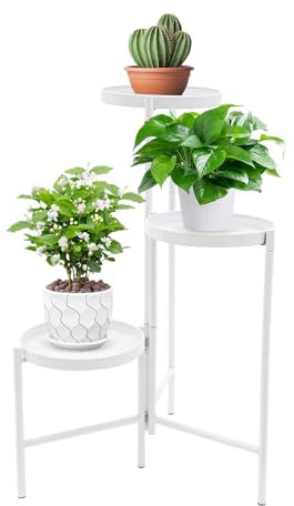 SuhoFutus Soporte para plantas de 3 niveles, estante de flores de hierro blanco, banco de flores para interior y exterior, soporte para macetas para escaleras de plantas, para el hogar, oficina,