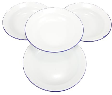 OKUMEYR Juego De 4 Platos Redondos Esmaltados 18 Cm, Bandeja De Esmalte Blanca, Platos Para Frutas y Aperitivos, Reutilizables, Para Hogar y Eventos Familiares