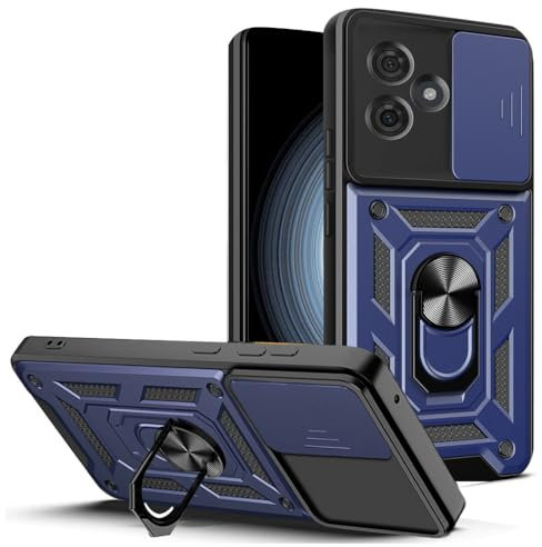 JNERBUYI Hülle für ZTE Blade A73 4G/ZTE Blade V50 Smart Schutzhülle mit 360°Ring und Objektiv Cover, Stoßfeste Handyhülle mit Magnet Ständer, Bumper Robuste Hülle. Blau