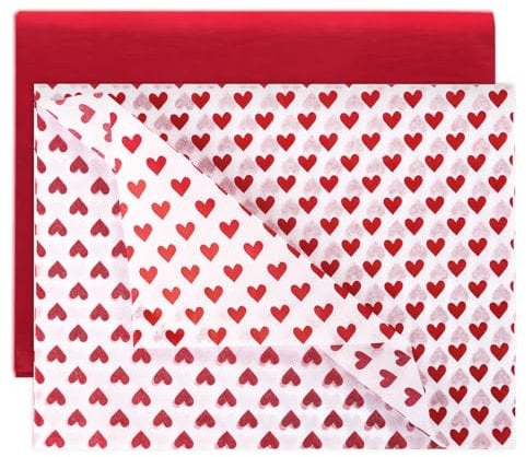 BETESSIN 20 Bögen 50x70cm Seidenpapier Rot & Herz - Valentinstag Seidenpapier Verpackungsmaterial - Geschenkverpackungen für Valentinstag und Geburtstag