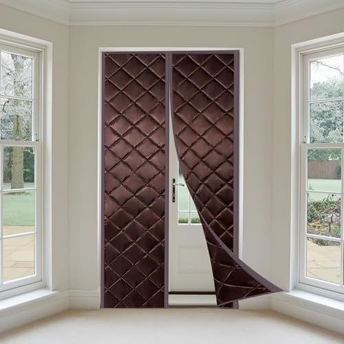 Magnet Thermo Türvorhang, 135x190cm Automatisches Schließen Isolierter Fliegengitter-Türvorhang Magnet Thermo Türvorhang für Hintertüren Haustüren,Braun