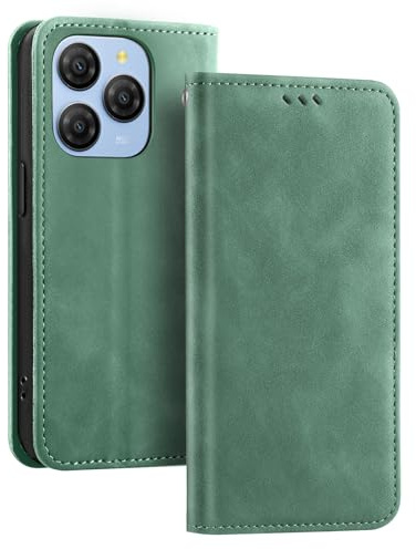 JNERBUYI Leder Hülle für Blackview Shark 9 5G, Flipcase Handyhülle mit Hautfreundliche Stoßfeste Geldbörse, Hochwertige Business Schutzhülle. Grün