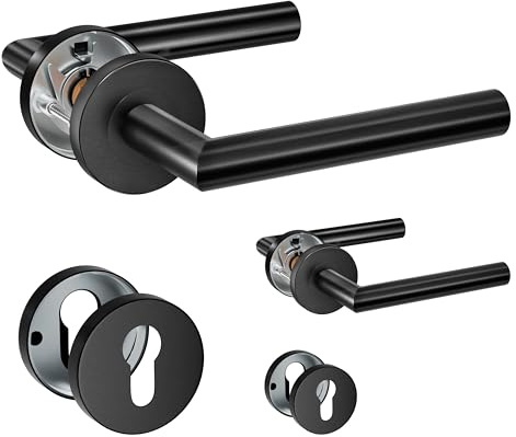 HENYIN 2er-Pack Türdrückergriffe aus Edelstahl mit Zylinderloch-Rosette, Einsteckschlossgriff, Farbe: Schwarz (SO2-103C-B-2)