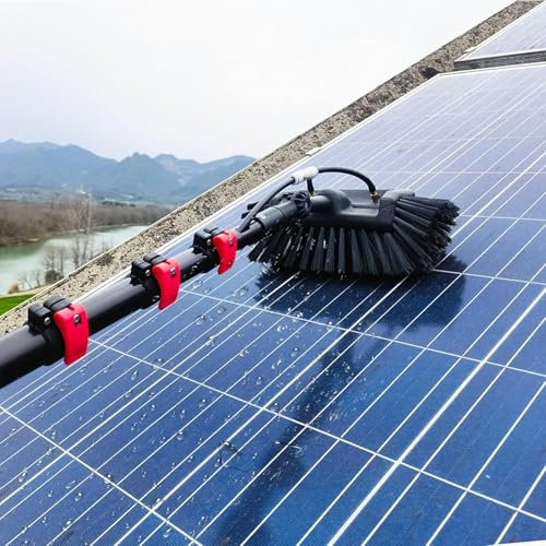 Teleskop Waschbürste, 3.6m/5.4m/6m/7.2m/9.2m /10.8m High Clean Teleskopstange mit Wasseranschluss, Wasserbesen mit Teleskopstiel für PV Reinigung Glasdachreiniger Wintergarten Reinigungsset (7.2m)