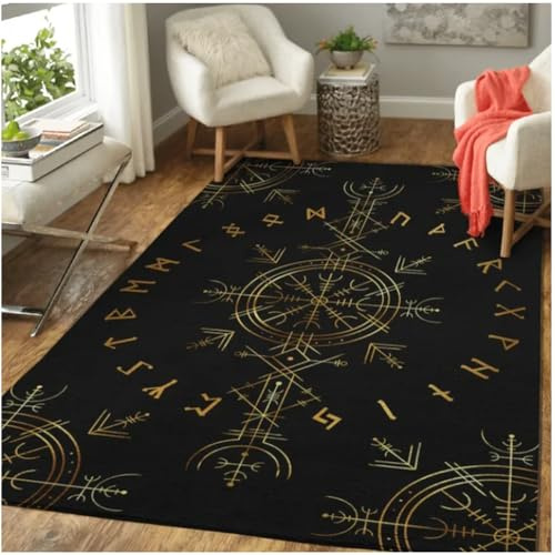 SHAOPENGA Wikinger Muster Teppiche Allover Bedruckter Teppich Grafik Quadrat Flanell Teppich Wohnzimmer Wohnkultur Schlafzimmer Pelzige Matte 200X300Cm