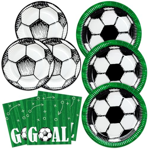 BFB Football Assiettes en papier et Serviettes Lot de 48 Vaisselle de fête jetable pour 16 personnes