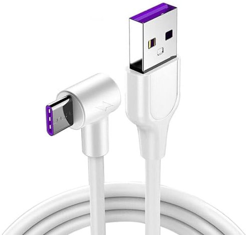 USB C Charger Cable, Type C Fast Charging Cable, 5A 90 Degree Right Fast Data Sync USB C Charger Cable Compatible with Samsung all Models Android & all Port C Devices (Black, 2m)