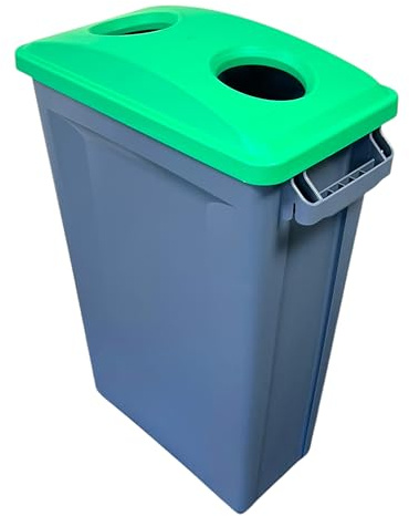 Chabrias Ltd 87 Litre Slim Bin Recycling Container, Space Saving Design, Rectangular for Home, Office, Kitchen – Commercial Product Vented Slim Waste Receptacle Bin (1, Grey & 2 Hole Green Lid)