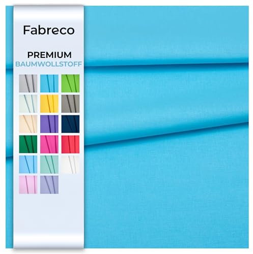 Fabreco - 100% Premium Baumwollstoff Meterware Uni 2 M x 160 cm | 220 g/lfm – Weich, langlebig & hautfreundlich | Stoffe Zum Nähen & Dekoration | Fabric | himmelblau
