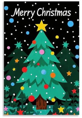 ZZXYHM Weihnachtsposter mit einem verzierten Baum und den Worten Merry Christmas, moderne Dekoration, hängendes Kunstposter, 20 x 30 cm