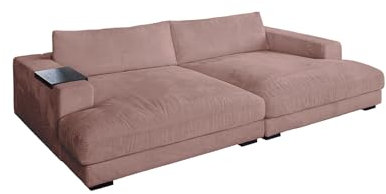 KAWOLA Big Sofa Megasofa Couch Mega Madeline mit Holztablett schwarz, Cord rosa, Modernes Wohnzimmerdesign