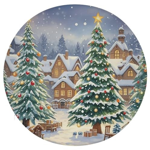 JTKBNVM Christmas Tree Town Outdoor-Stuhlkissen, rund, Memory-Schaum, Bürostuhlkissen, rutschfest, Terrassenmöbel, weiches Sitzkissen, Stuhlkissen für Esszimmer, Küche, Barhocker