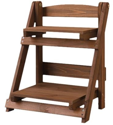 Spizummp Wooden Folding Flower Pot Stand - 2 Tier Ladder Plant Stand, Step Style Desktop Shelf Organizer, Wood Display Shelf Decorative Storage Rack For Indoor - Coffee
