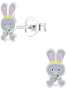 Monkimau Mädchen Ohrringe Rabbit | Ohrstecker aus 925 Sterling Silber | Kinderohrringe hypoallergen