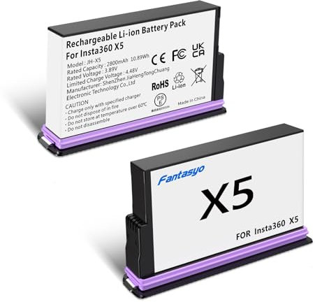 Fantasyo Insta 360 X5 Battery 2 Pack 2800mAh High Capacity Upgrade Battery 360 X5 Accessories with Protection Box Can Store Misro SD Card Compatible with Insta 360 X5 Camera