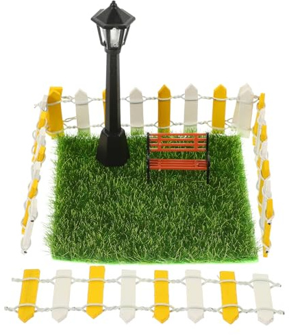 Toddmomy 2 Sätze Garten Zubehör Puppenhaus Deko mit Straßenlaterne Gartenbank und Zaun Mini Landschaftsdekoration für Garten und Mikrolandschaft