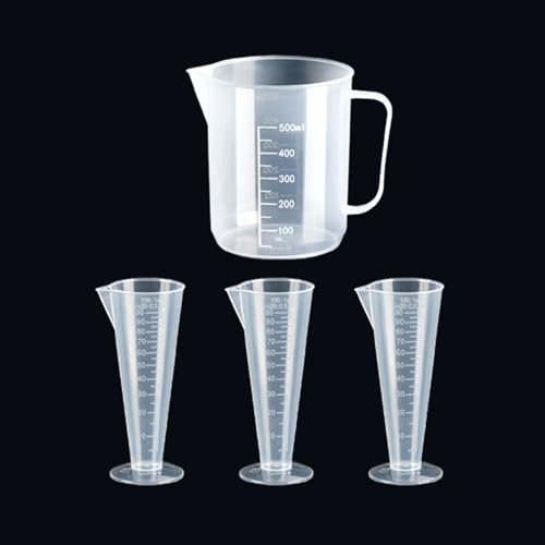 Noaxylic 4 Pezzi Caraffa Graduata, 500ml e 100ml Misurino Plastica Polipropilene, Misurino Graduato con Scala Esterna e Manico, Resistente Alle Temperature Dosatore per Laboratorio Cucina