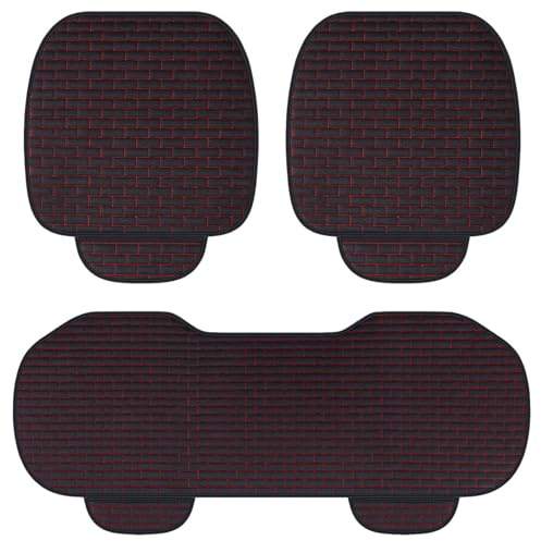 Zimoer 3 Stück Auto Sitzauflagen, Weich und Atmungsaktiv Auto Sitzkissen, Anti Rutsch Car Sitzauflage Sitzkissen, Autositzkissen Set für Vorder- und Rückbedeckungen, Universal für Car (Schwarz-Rot)