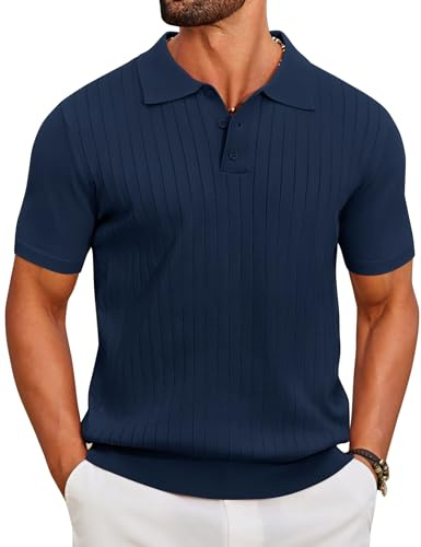 COOFANDY Mens Polo Shirts Short Sleeve Knitted Summer Golf Tops Lightweight Stretch Button Polos