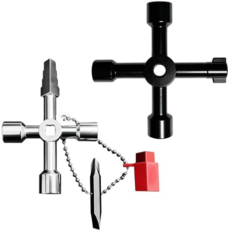 Heryson 2Pcs 4 Way & 7 in 1 Multi-Functional Cross Triangle Key, Heavy Duty Radiator Valve Key with Bit Panel Tip, Suitable for Electric Cabinet, Elevator, Cupboard, Water Gas Meter