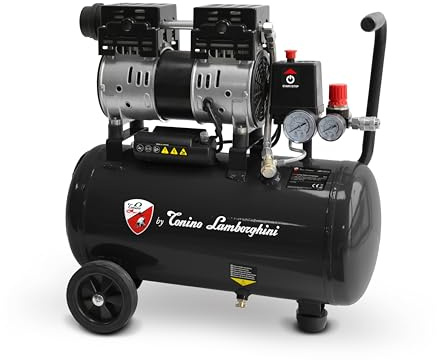 by Tonino Lamborghini GM - Compressore d'aria silenzioso ed elettrico da 24 litri, 1 HP, 8 bar, pompa ad aria senza olio, per fai da te