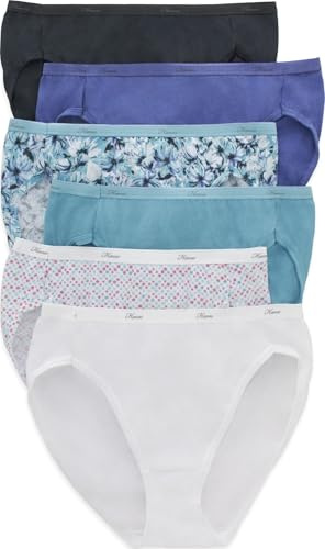 Hanes Damen-Slips, hoch Geschnittener Baumwoll-Slip, Hochgeschnittene Baumwoll-Unterwäsche, 6er-Pack (Farben können variieren), Einfarbig/Print-Mix, 7