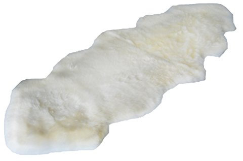 Lammfell Läufer Doppel-Fell Echtfell Teppich Tierform (Duo in Farbe Weiß) 180 cm x 60 cm