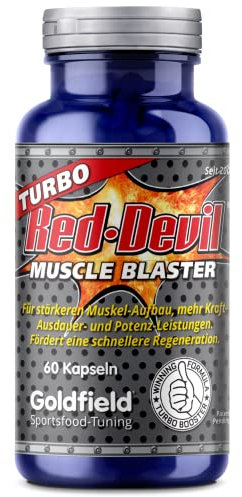 Goldfield - Turbo Red Devil | Formel aus Maca, Tribulus, L-Arginin | Leistungssteigernd | Muskelaufbau Fitness Trainings Pre-Workout-Booster 60 Kapseln | Hochdosiert