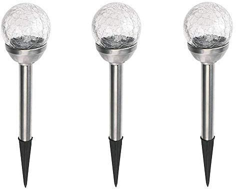 Dapo® 3X LED-Solar-Außen-Garten-Kugel-Leuchte ENA wechselnde Lichtfarbe Metall und Bruchglas Kugel IP44 Dekorations-Party-Blumentopf-Lampe