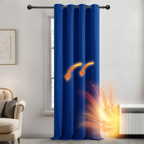 Deconovo Home Decorative Thermal Insulated Blackout Curtain Ring Top Curtain for Kidsroom 52x 84 Royal Blue 1 PANEL